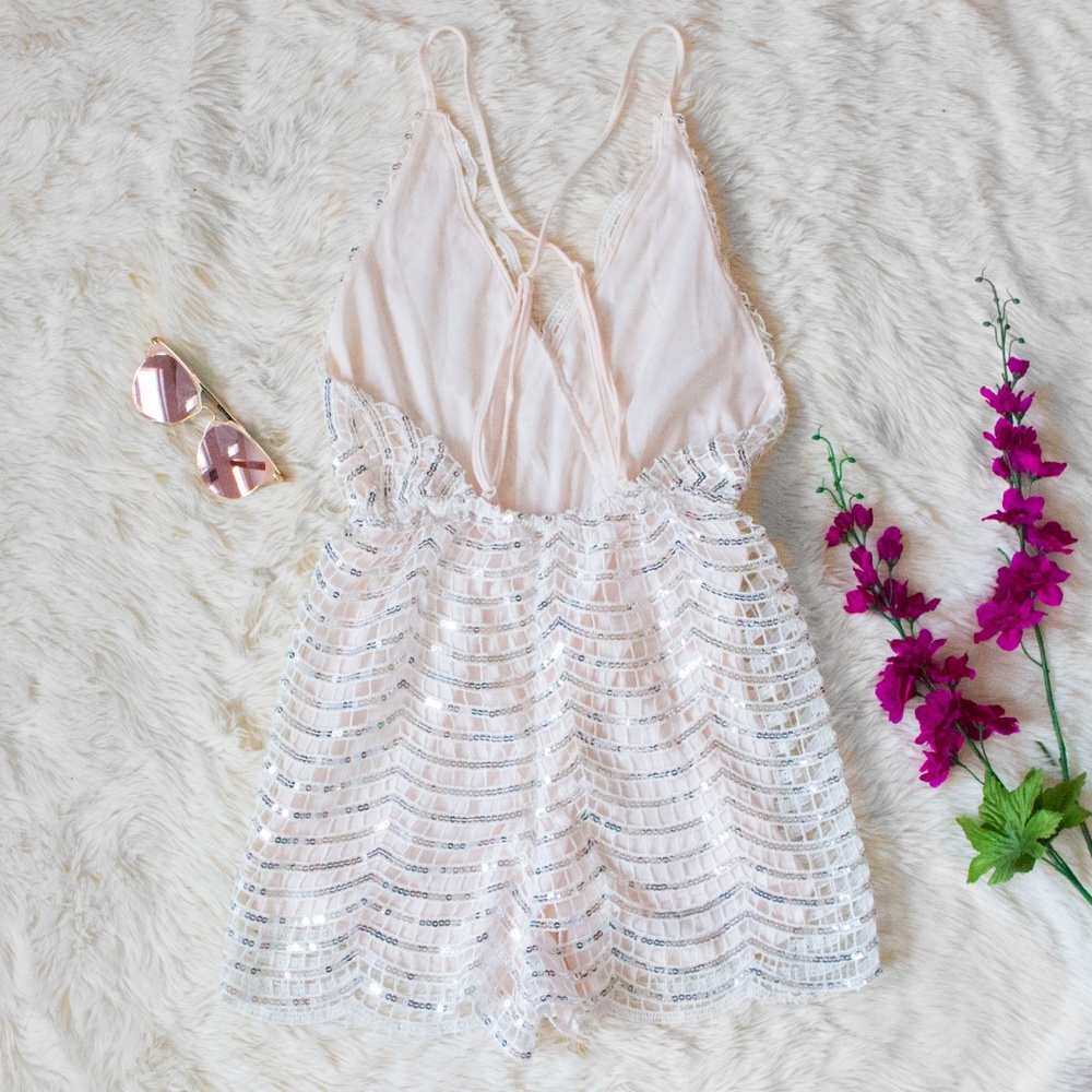 Silver Sequin Romper Playsuit Sequined Cross Back - Picture 2 of 6